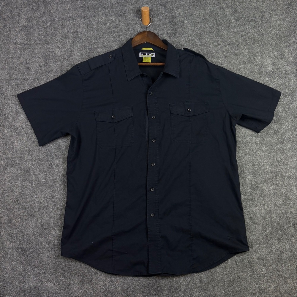 First Tactical Shirt Mens XL Blue Excellent Short Sleeve Button Up Epaulettes